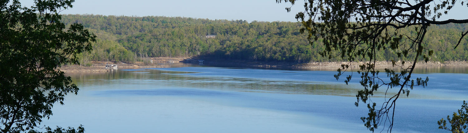 A lake with trees in the distance. 